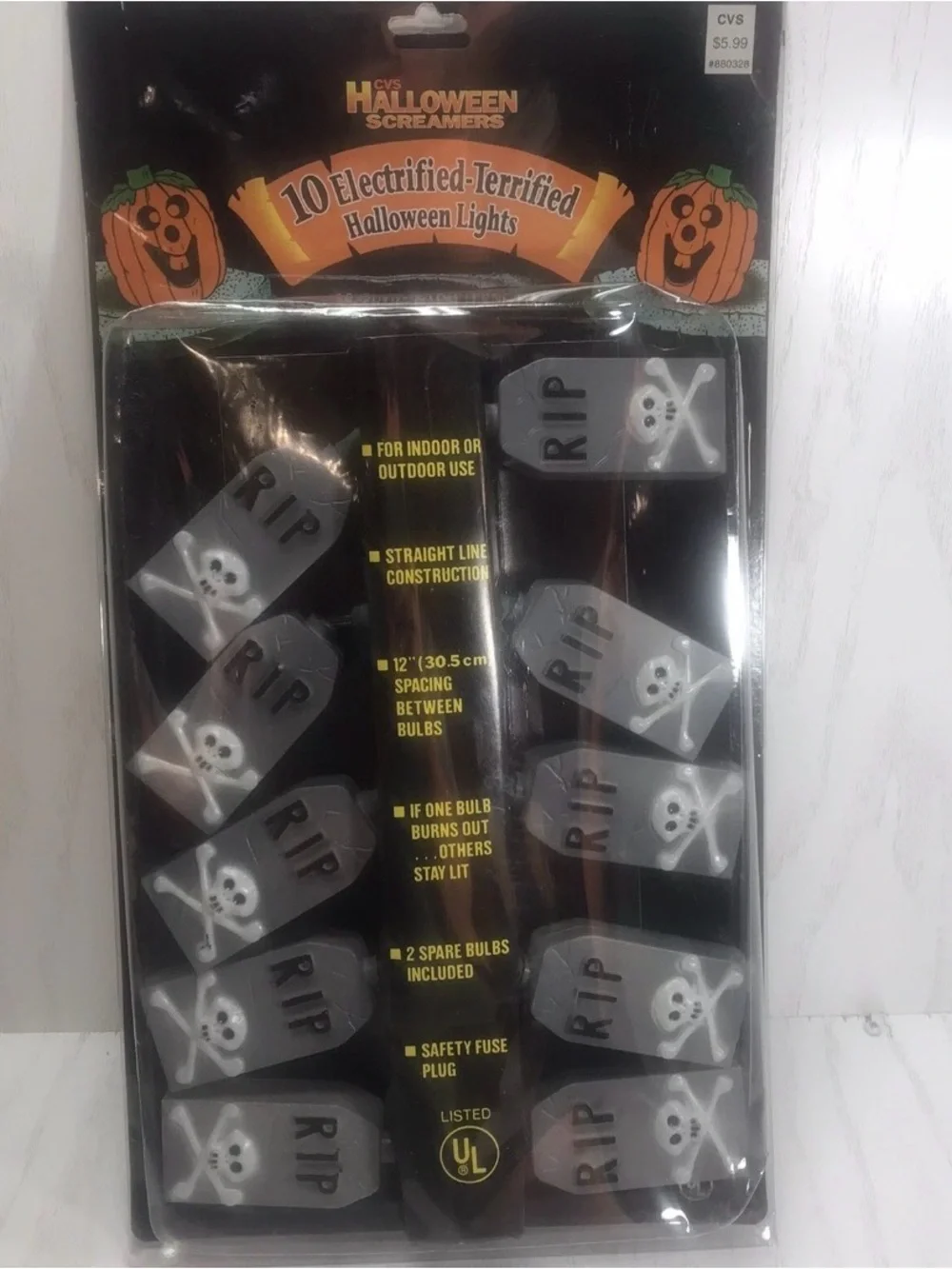 Rare Vtg Halloween Screamers- 10 RIP Tombstone Decor Grave lights